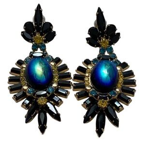 Elizabeth Cole iridescent hematite and crystals drop earrings